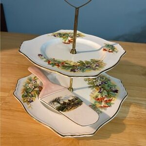 Vintage Floral Two-Tiered Serving Stand with Server